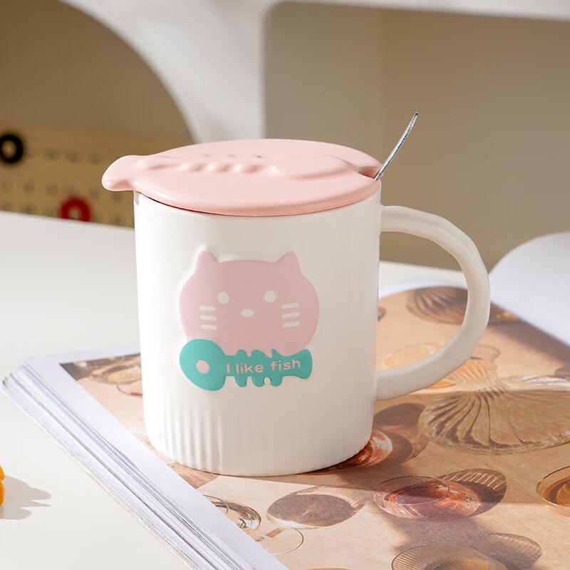 350ml Niedliche Katze Keramiktasse mit Deckel und Löffel