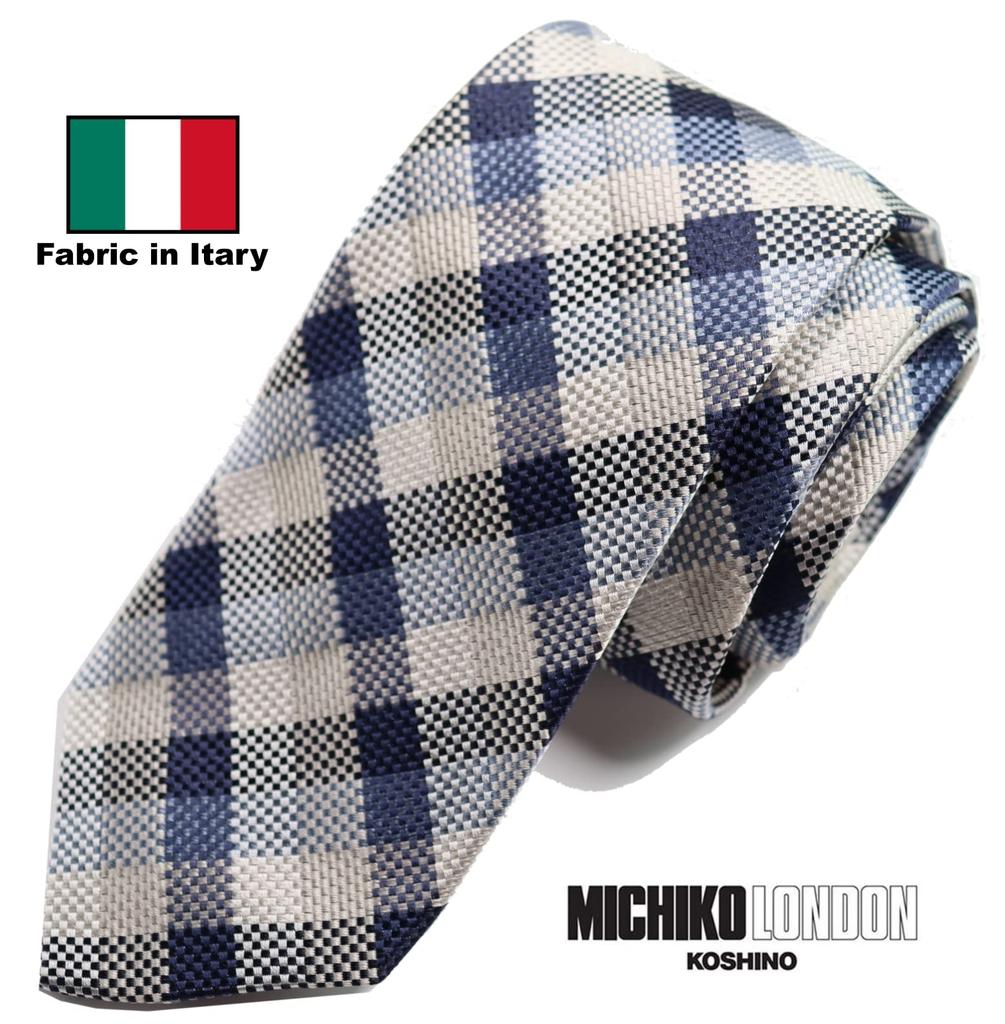 [Michiko London] KOSHINO Necktie, Check Pattern, 100% Silk, Blue, Unisex for Men & Women mki-014-A