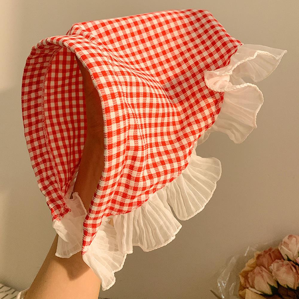 INS Lace Plaid Hair Scarf Women Korean Triangle Hair Band Travel Photo Headband Sunscreen Headscarf Girls Cotton Neckerchief