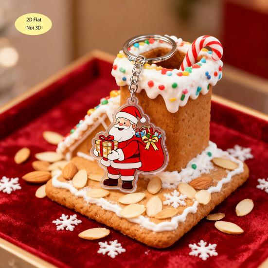 Santa Claus Bag Charms Cartoon Acrylic Keychain, Double-sided Christmas Key Winter Backpack Accessories Ring, Pendant Charm for Handbag Purse