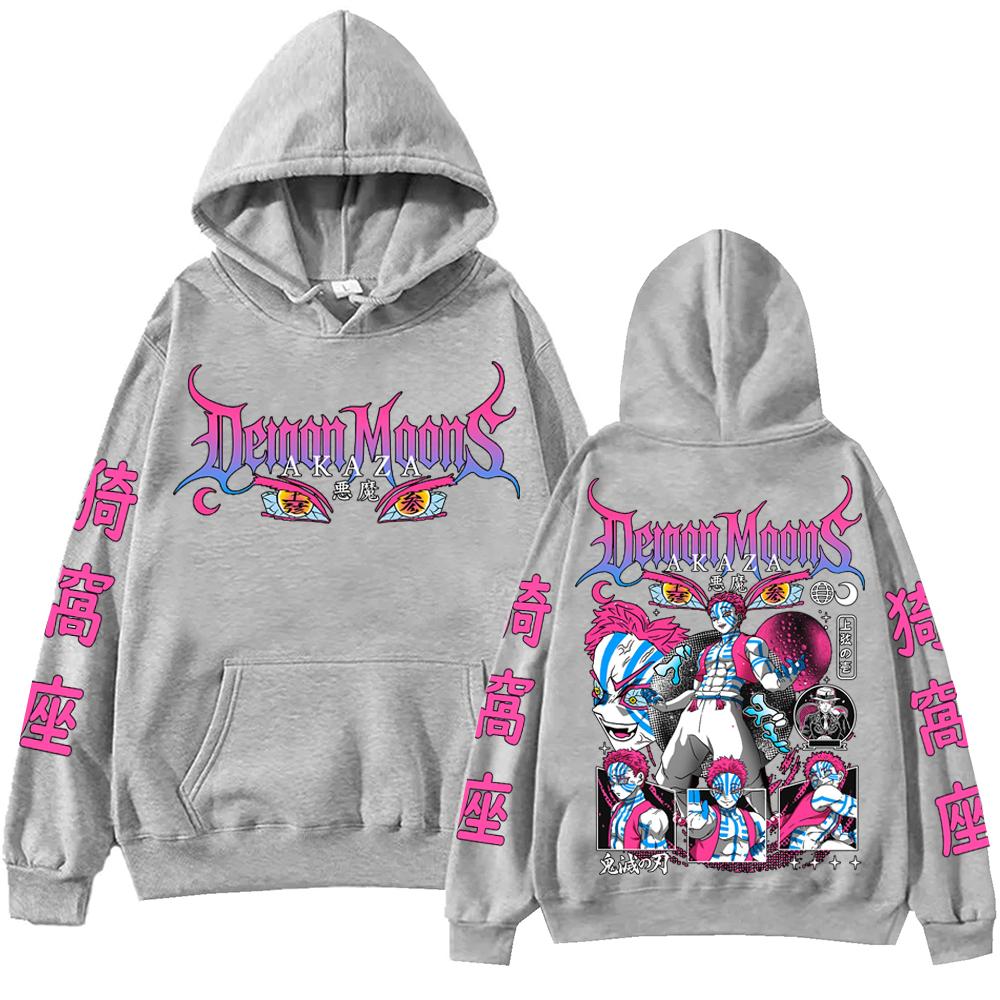 Demon-Slayer Upper Ranks Akaza Anime Hoodie Harajuku Hip Hop Pullover Tops Sweatshirt Gift