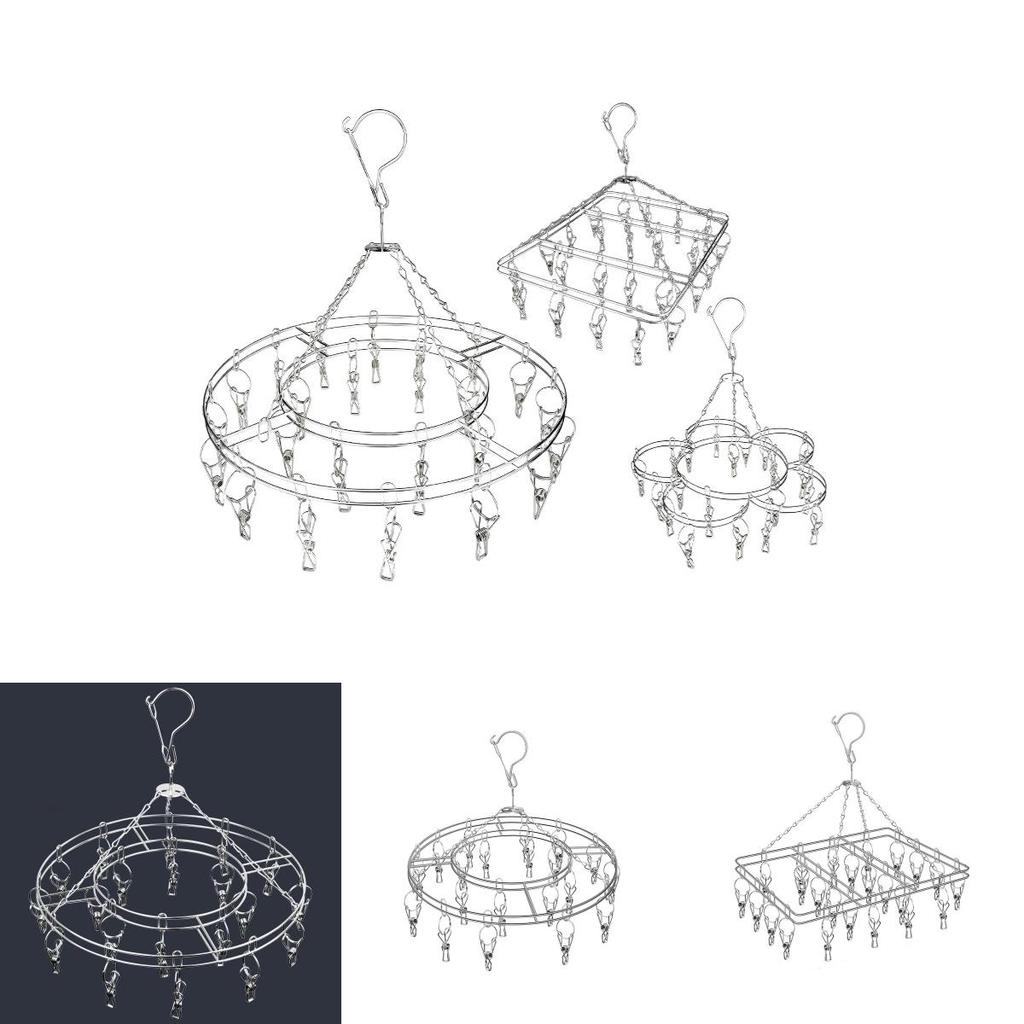 Modern Stainless Steel Socks Rack With 20 Clamps For Indoor And Outdoor Use