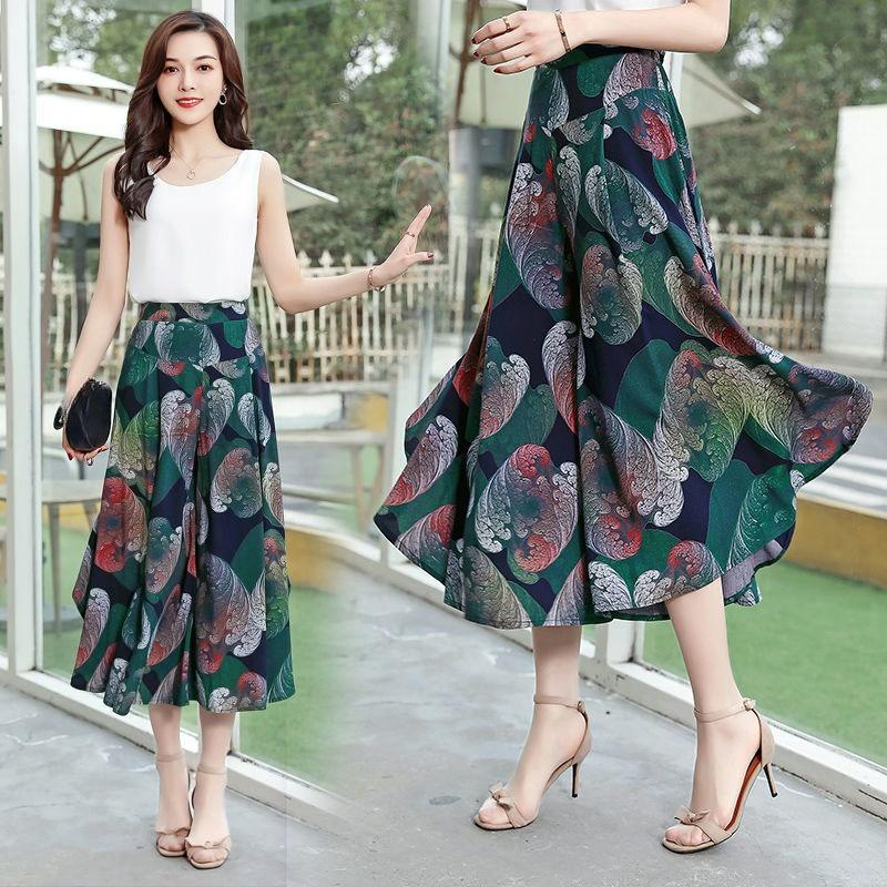 Mode Culottes Fett Mm Weitbeinige Hosen Weibliche Mutter Sommer Dünn Übergröße Bedruckter Rock