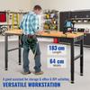 Workbench Adjustable Height, 183 x 64 cm Garage Table w/ 72 – 97 cm Heights & 900KG Load Capacity, with Power Outlets & Hardwood Top & Metal Frame &