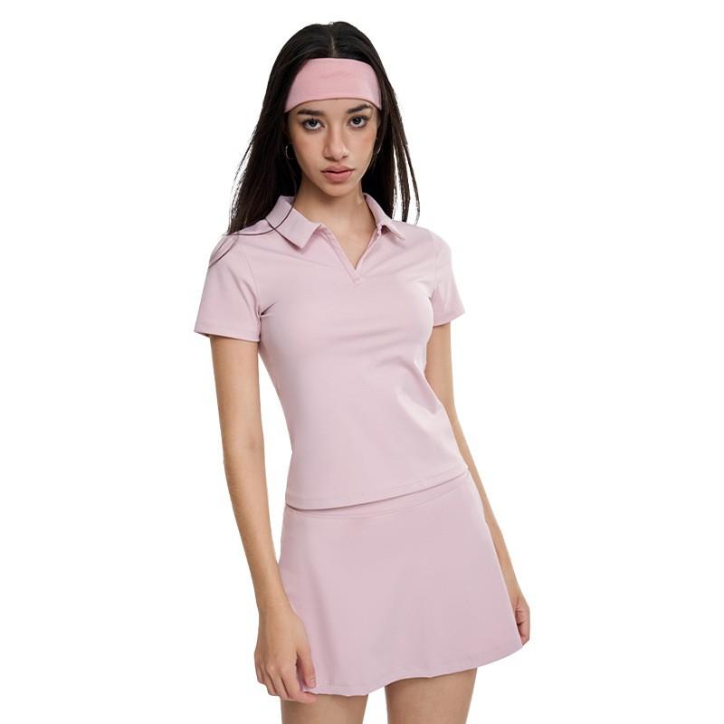 Womens Quick-Dry Polo-Neck Short Sleeve Top Tennis Skirt Set Yoga Fitness Workout
