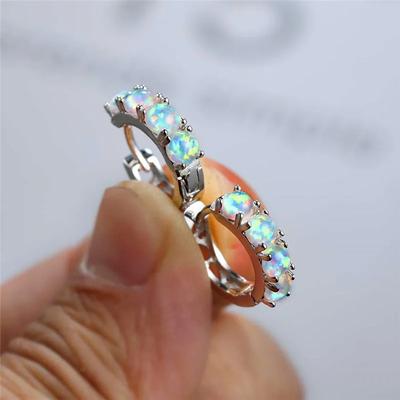 Elegant Silver Color Small Hoop Earrings for Women Round Blue White Opal Earrings Bridal Wedding Jewelry Gifts