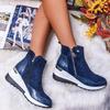 Low tube large size round head winter solid color heel side zipper women's Martin boots thick-soled snow boots
