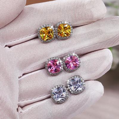 Classic Four-Claw Aaa Square Zircon Stud Earrings