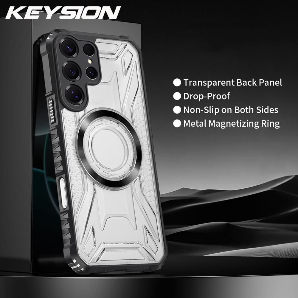 

KEYSION Прозрачный Магнитный Чехол для Samsung S25 Ultra 5G S24+ Plus S24 FE Противоударная Задняя Крышка Телефона для для Galaxy S25 Edge for Galaxy S25 Ultra чёрный