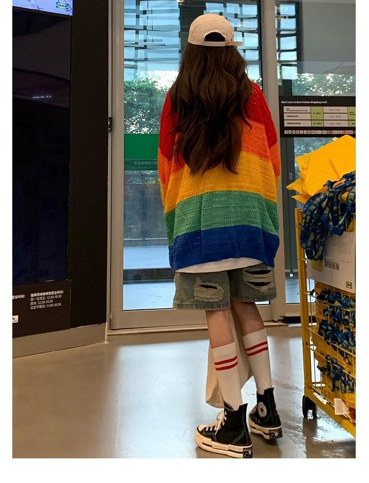 Unisex High-End Knitted Rainbow Cardigan with Zipper