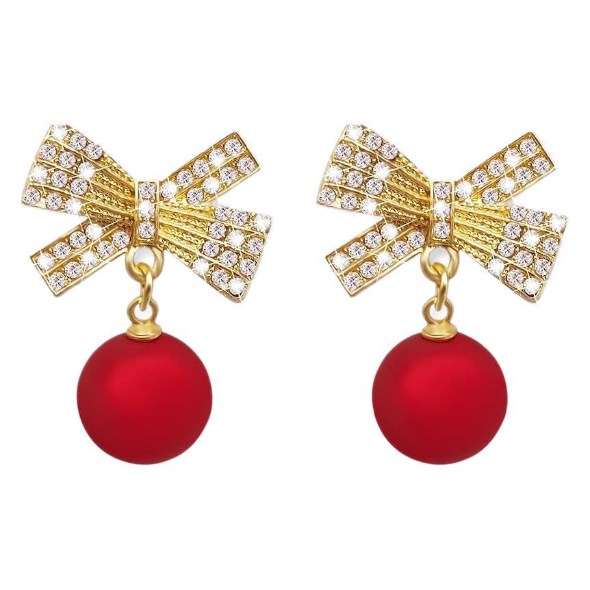 Cross-border Trendy Red Bow Stud Earrings - Versatile, Simple & Sweet Christmas Ear Accessories