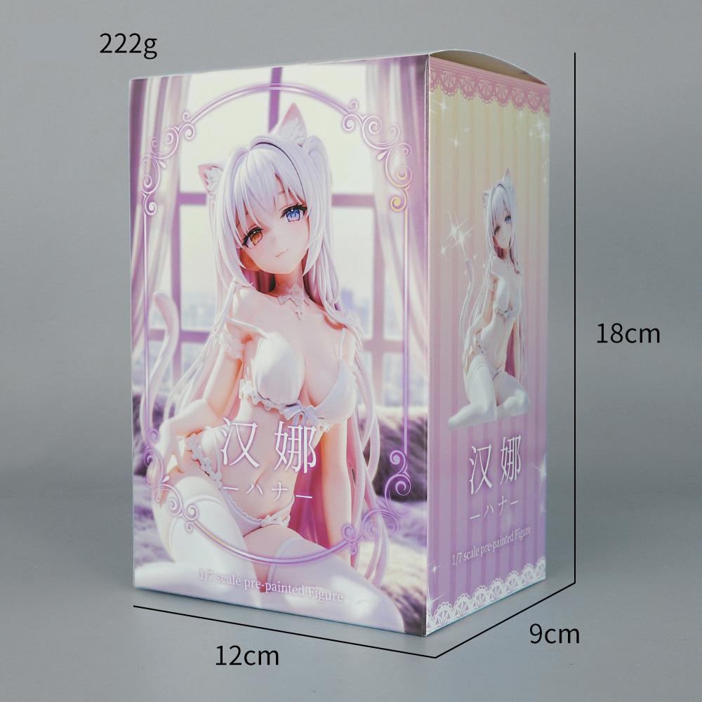 Anime Periphery 13.5cm Hana Cat Girl Figure White Lingerie Nekomimi Sexy Beautiful Girls Sitting Model Desktop Decoration Toys