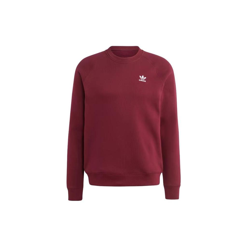Adidas Originals Trefoil Essentials Crewneck Solid Logo Long Sleeve Sweatshirt Men tops Burgundy II5793