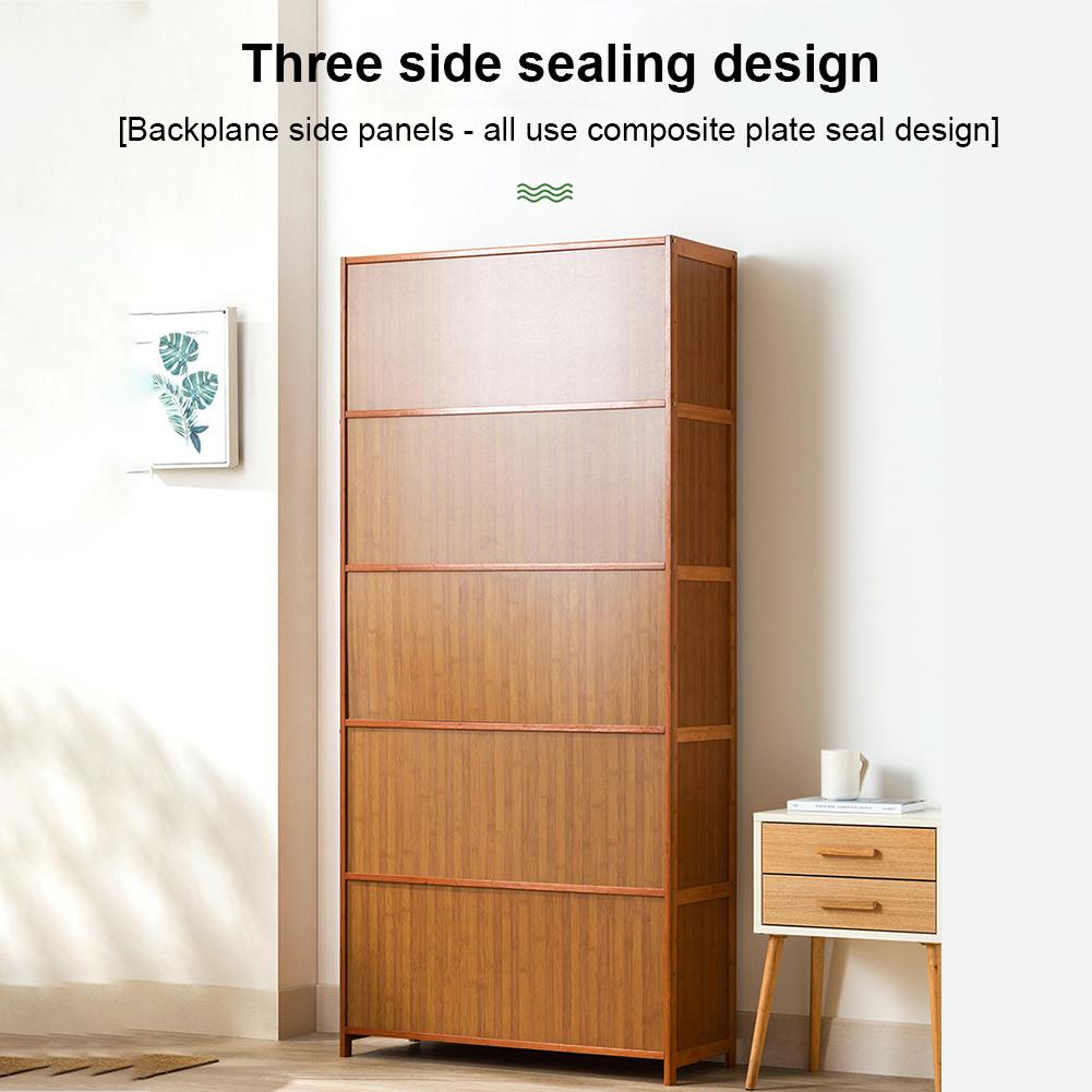 Narrow Entryway Bamboo Shoe Cabinet 7-Tier Free Standing Storage Cubby with 2 Flip Drawers & Door Ventilation Odor-Free Shoe Org