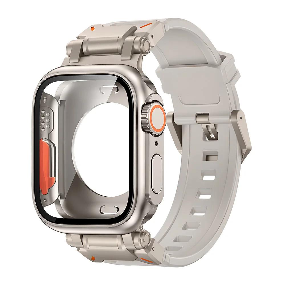 Silicone strap+protective case compatible for Apple Watch Ultra2 49mm 44mm 45mm 41mm 40mm for IWatch series 9 8 7 6 SE 5 4 3 2 1