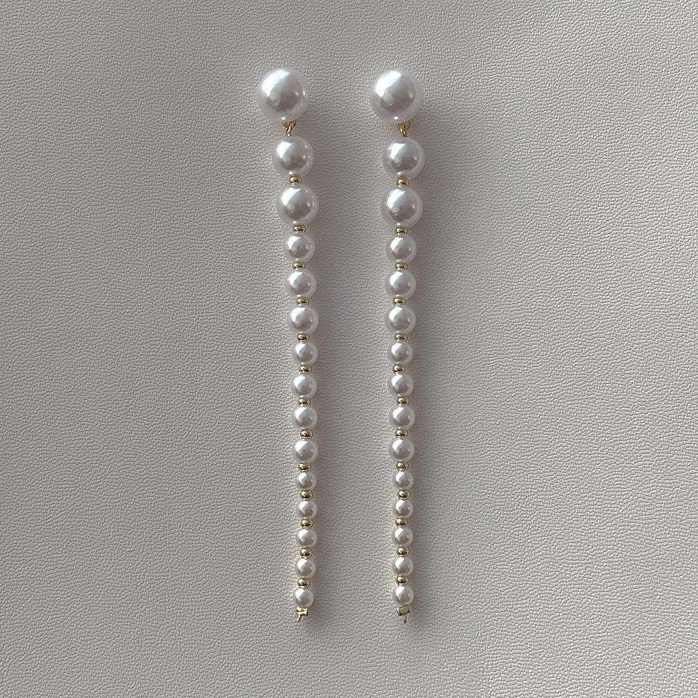 

French Style Light Luxury Personalized Vintage Long Pearl Tassel Dangle Earrings For Women Fashion Sweet Geometry Jewelry Gifts білий