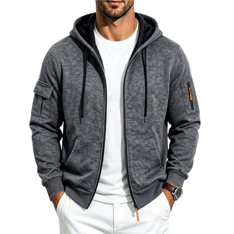 Casual Mens Fleece Hoodie With Zipper Pockets For Winter Outdoor Wear