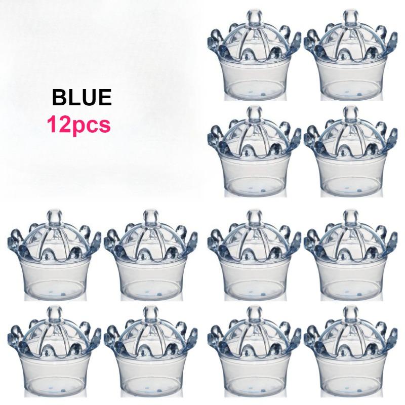 

12/24pcs Transparent Crown-Shaped Plastic Boxes with Lid Wedding Favor Box Party Candy Container Packaging for Treats & Trinkets