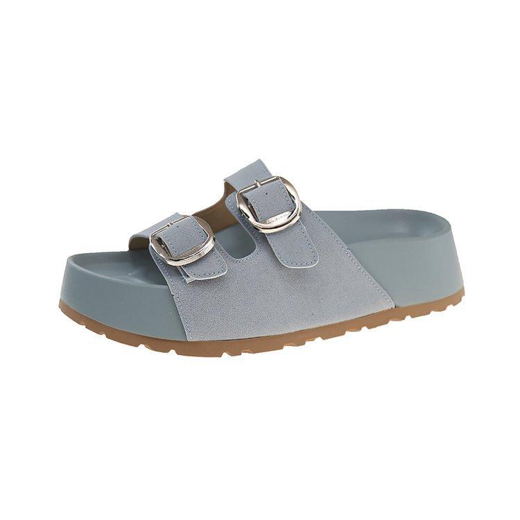 European matte leather one-word belt buckle platform muffin open-toed sandals, beach slippers, Boken women's shoes