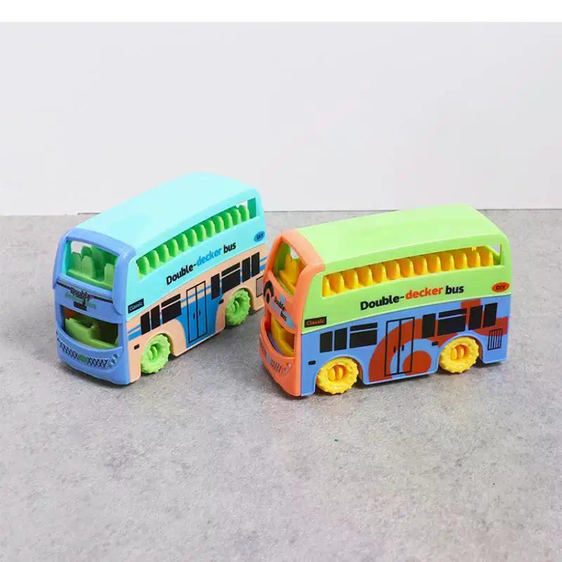 2Pcs Colorful Kids Play Bus Car Model Dollhouse Mini Double Bus Toy Early Educational Toys For Toddlers Boys Girls Gift