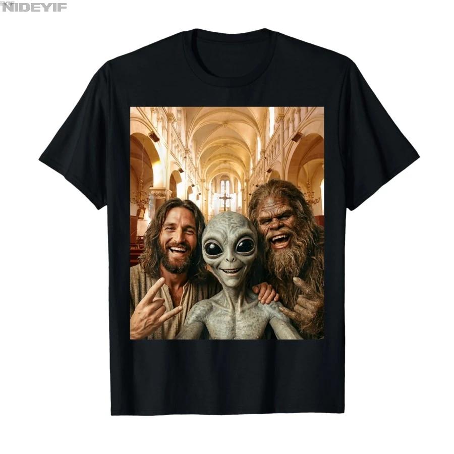 Cat Selfie Bigfoot Jesus Alien Tshirt For Men Women 100 Cotton T Shirts Short Sleeve Tops 04102 S