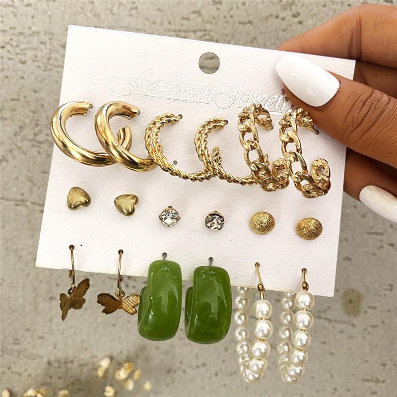 Modyle New Bohemian Female Pearl Earrings Set Punk Vintage Gold Color Geometric Drop Earrings for Women Fashion Jewelry