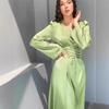 2024 Spring V-Neck Bandage Waist Slimming Long Sleeve Dress for Socialites