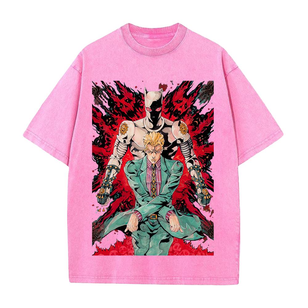 JoJo's Bizarre Adventure Yoshikage Kira Killer Queen Bedrucktes T-Shirt Herren Kleidung Gewaschenes Baumwoll-T-Shirt Vintage Lässig Streetwear