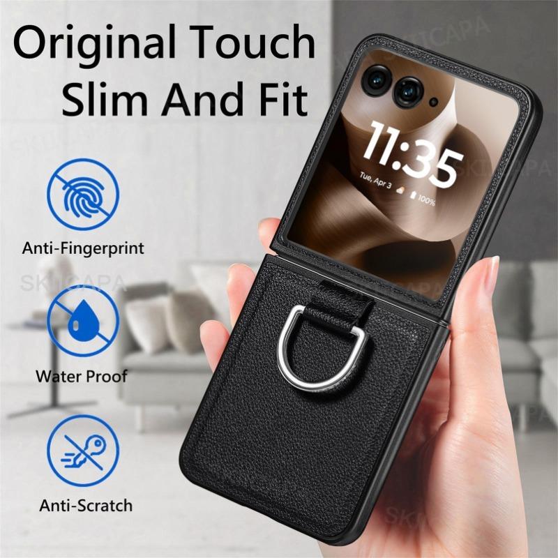 Lederhülle mit Lychee-Muster mit Ringständerhalter für Motorola Razr + 2024 Razr Ultra 2025 Razr 60Pro 50 40 Stoßfester Schutz Halter Rückseite
