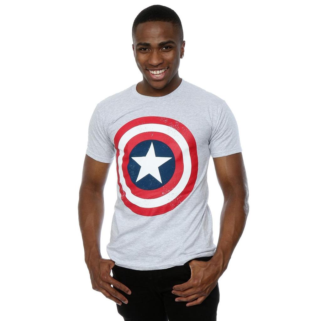Marvel Mens Captain America Distressed Shield T-Shirt