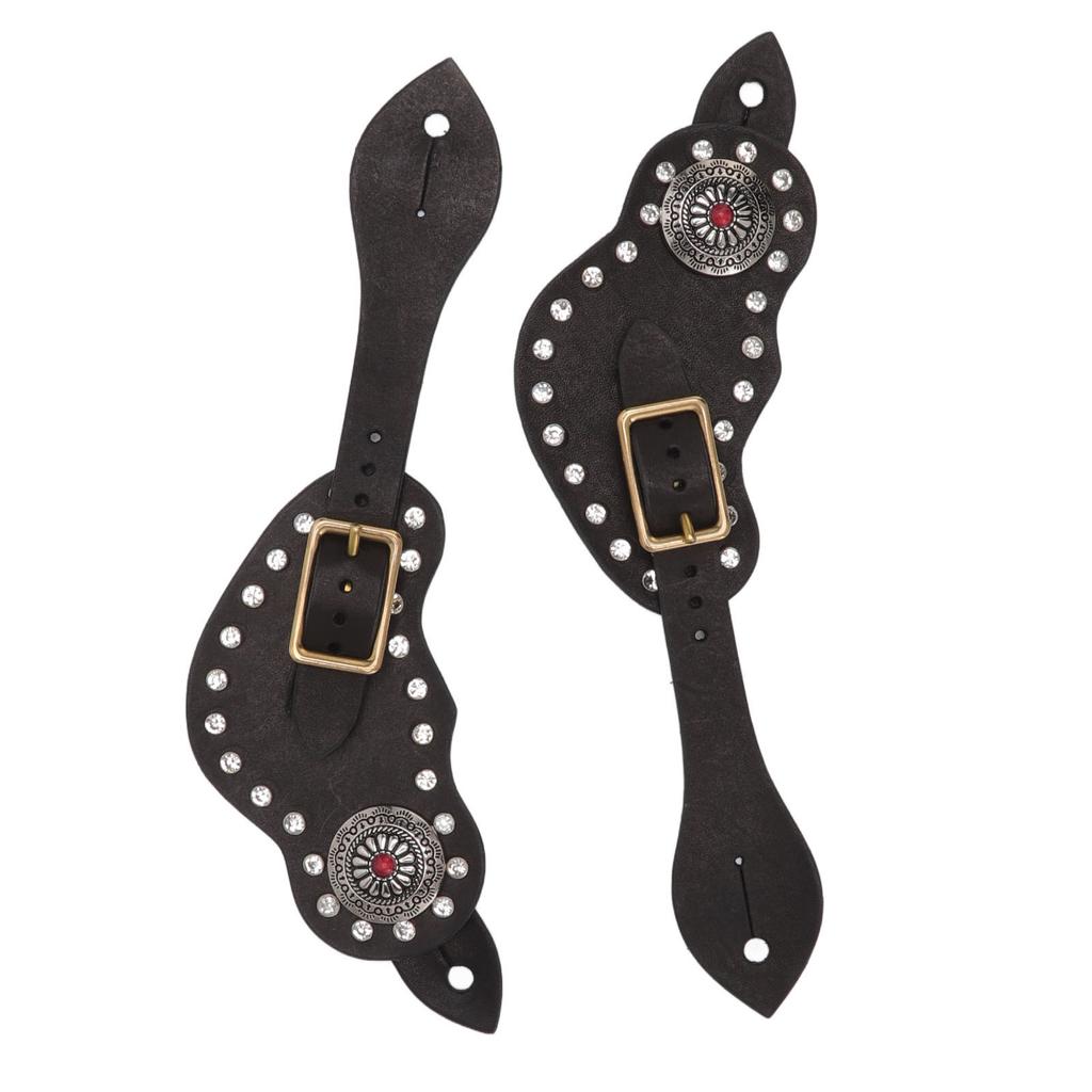 1Pair Spur Strap Leather Rhinestone Western Vintage Style Horse Riding Protective Equipment for