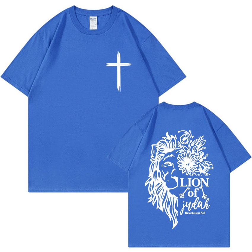 Jesus Lion of Judah Print T-shirt for Men Women Aesthetic Christian Clothing T Shirts Fashion Oversized 100% Cotton T Shirt Tops