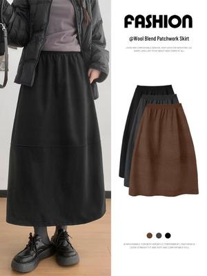 Korean Style Woolen Pumpkin Skirt: Women's Elegant A-line Mid-Length, High-Waisted, Drapey and Versatile for Autumn/Winter.