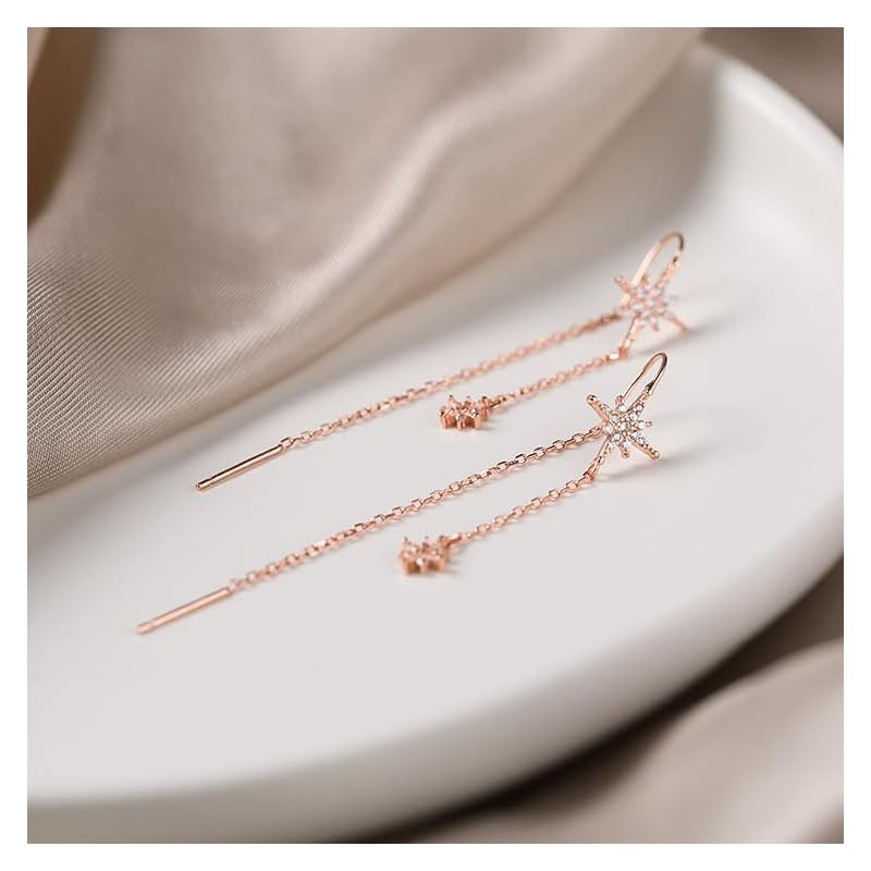 Mellowact American Earrings Allergy Friendly Star Star Silver Coating Pink Gold Sparkling Small Grain CZ Diamond (pink Gold)