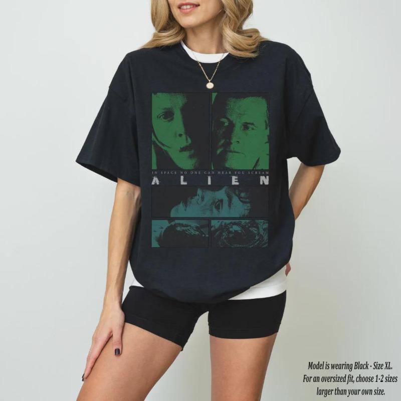 Retro Alien Movie Tshirt Retro Horror Tshirt Womens Tshirt Summer New Style Unisex Casual Tshirt S
