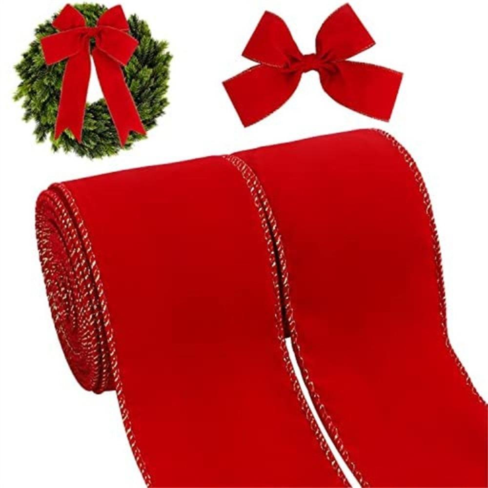New 5 Yards Christmas Gift Bow Ribbon Lightweight DIY Red Trim Wired Ribbon Wedding Party Xmas Ornaments Fabric Swirl Ribbon