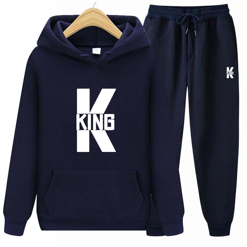 King Print Tracksuit 2 Pieces Set Long Sleeve Sweatshirts for Men Women Sport Suit Hooded Pullover Sweatshirt Top Coat