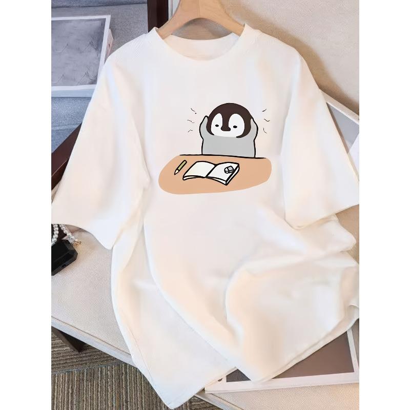 Women Tshirt with Cute Sloth Reading Pattern Print Casual Round Neck Top Comfortable for All Seasons Womens Tshirt S