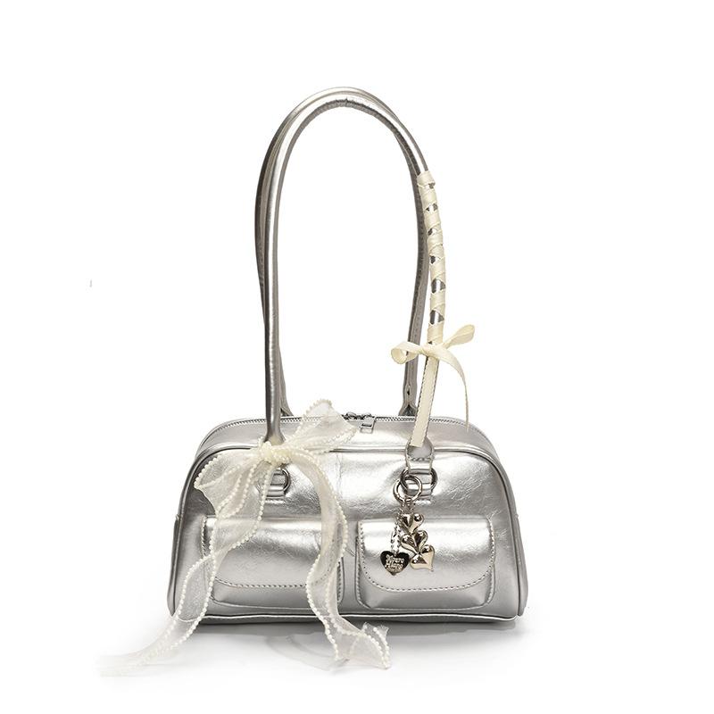 Einfache süße Schleife Unterarmtasche Damen 2026 Sommer einfarbig Boston Pendler Umhängetasche