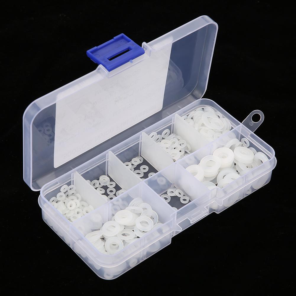 

500pcs M2 M6 Nylon Flat Washer Gasket Plain Washers Assortment Kit with Box (White) белый