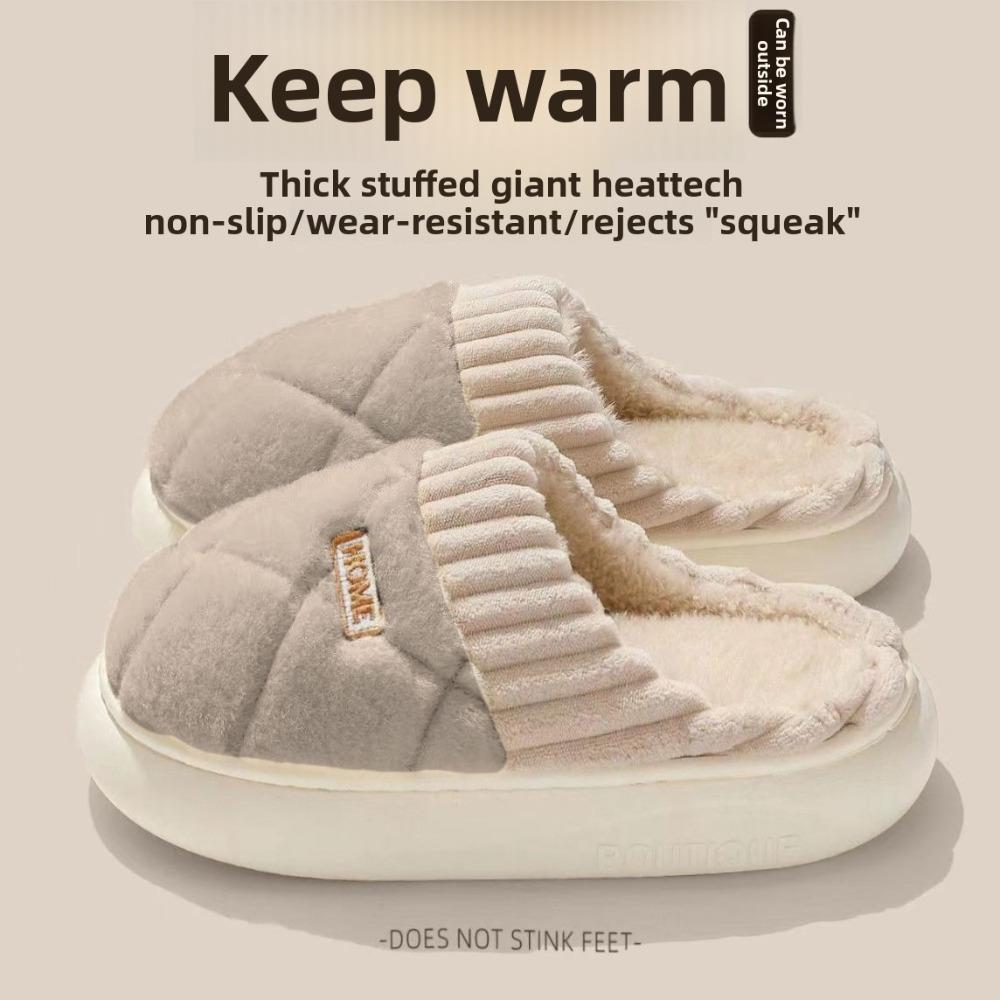 Cotton Slippers Women Autumn Winter Home Thick Sole Non-Slip Plush Fuzzy Indoor Warm Couple Men House Slippers