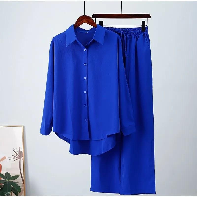 Women's Long Sleeve Solid Color Suit Collar Slim Cardigan Single Button Suit Jacket And Pants