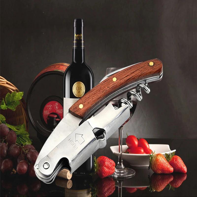 Wood Handle Corkscrew Professional Wine Opener Portable Screw Corkscrew Multifunction Beer Cap Bottle Opener Kitchen Bar Tool