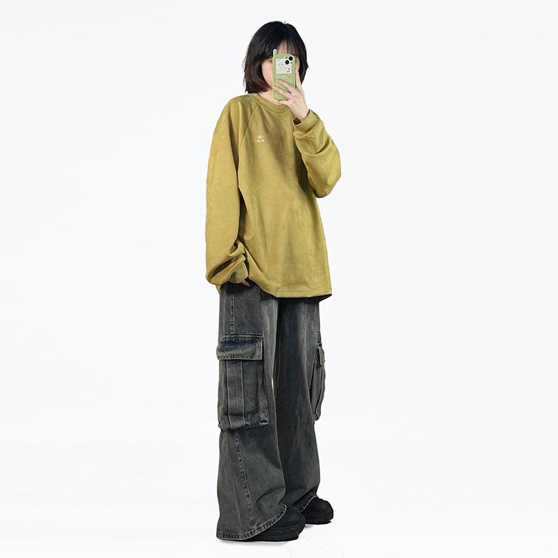 JYL Mens Jeans Spring Autumn New American Vintage Loose Straight Wide Leg Casual Denim