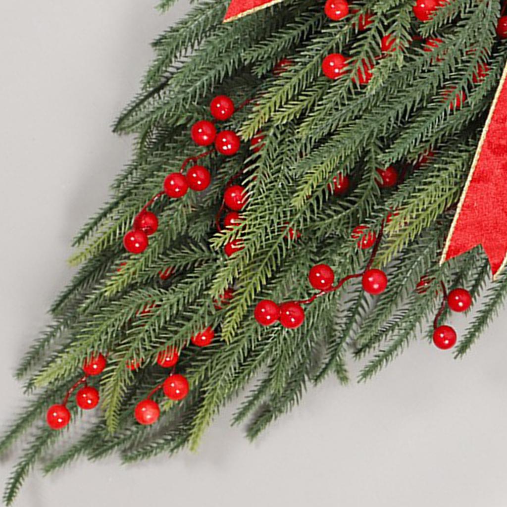 Künstlicher Kiefern-Tränentropfen-Girlande 30x60cm Weihnachts-Tränentropfen-Türgirlande mit Schleife Rote Beeren für Innen Außen