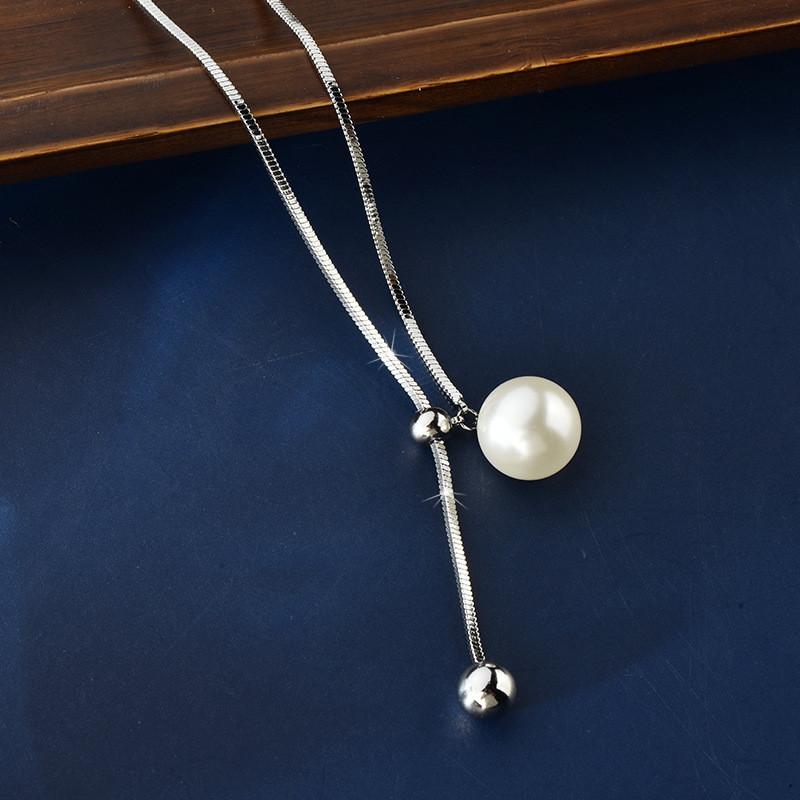 Elegant Pearl Long Necklace For Women In Titanium Steel With Geometric Design Ideal For Fall And Winter Fashion