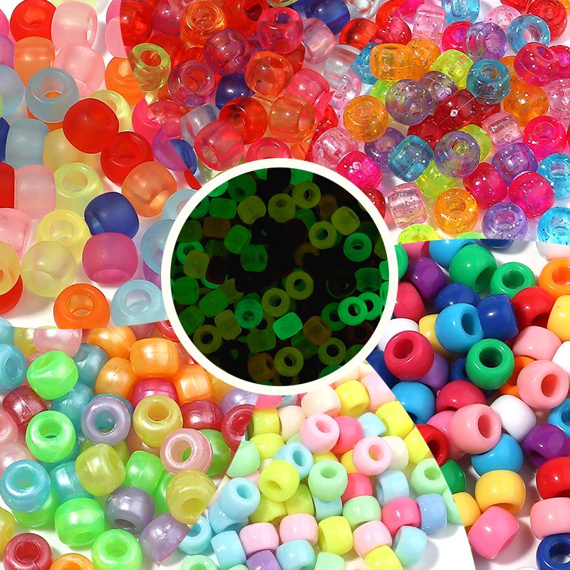 200pcs Transparent Colorful Pony Beads Big Hole Acrylic Beads Loose Spacer Beads For Jewelry Making DIY Accessories Wholesale