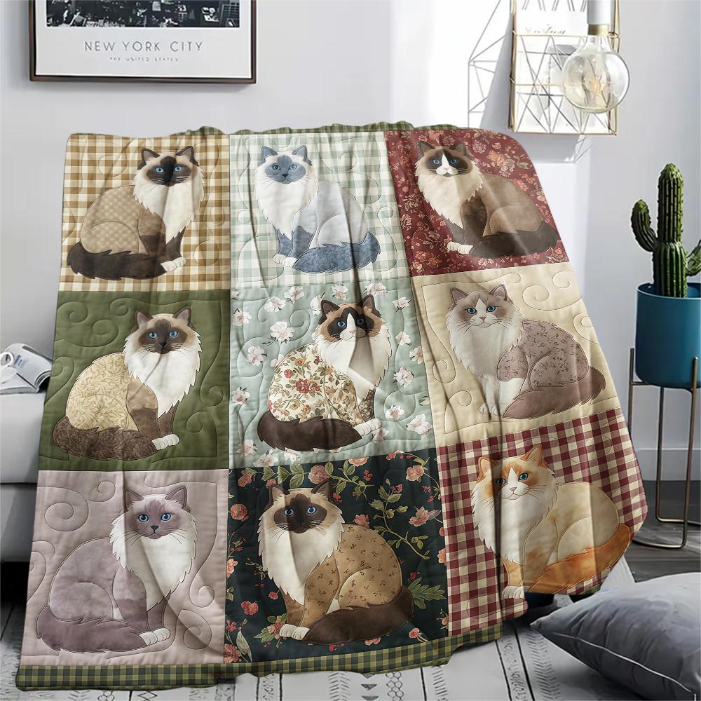 Nine grid dog cat fabric Print Flannel Blanket,High quality Comfortable for All Seasons,Home Decor,Warmth and Comfort,Perfect for Christmas Gifts