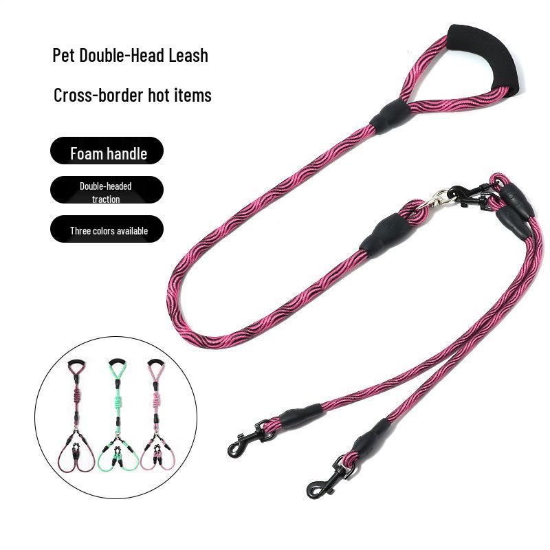 Wave Pattern Anti-Tangle Detachable Double Dog Leash 1.0cm + 0.6cm