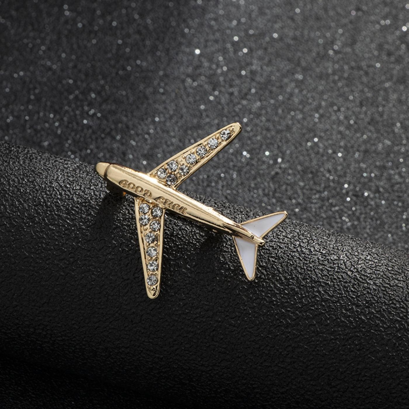 

High end personalized diamond studded airplane brooch alloy jewelry exquisite brooch suit accessories wholesale Gold